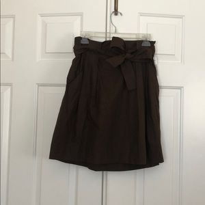 Brown bow tie waist skirt knee length